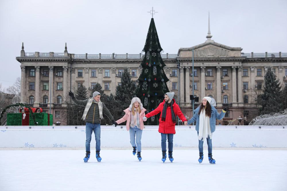 ice skating at an outdoor rink