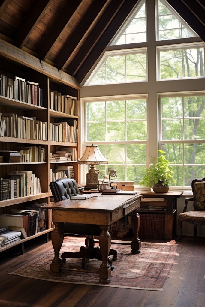 A Bookworm's Nest Charming Farmhouse Office --ar 2:3