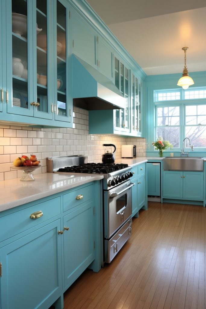 Aqua Blue Cabinets Blue Kitchen Cabinets --ar 2:3