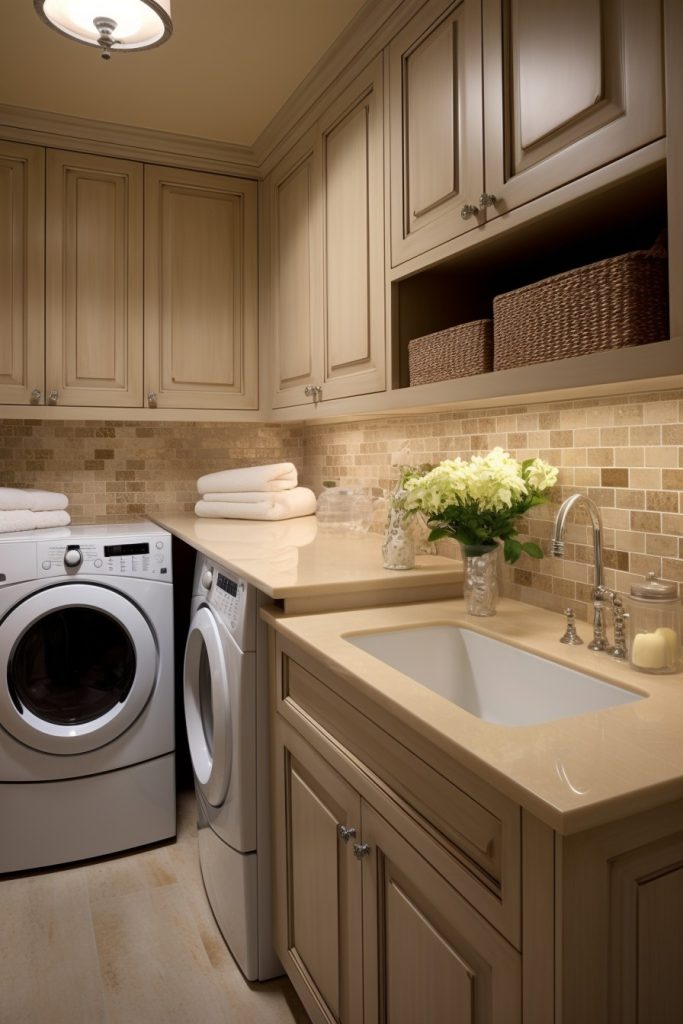 
Backsplash in Beige Setting Fabulous Laundry Room Decor --ar 2:3