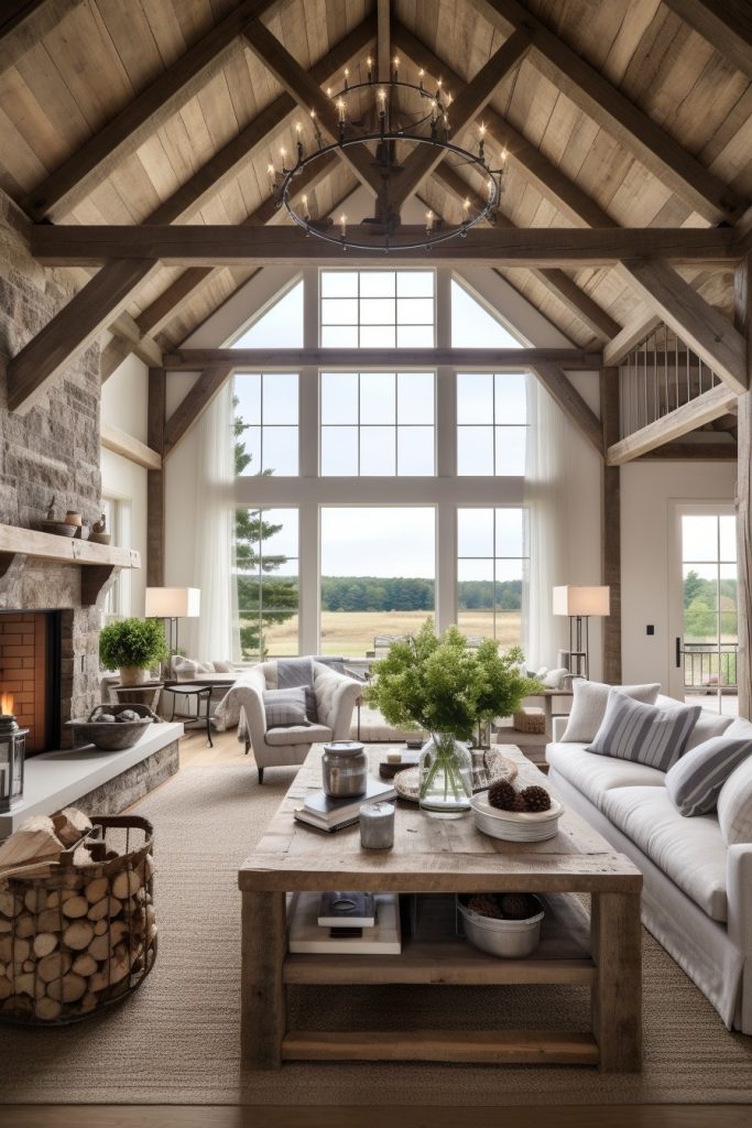 Barn-like Beauty Charming Farmhouse Living Room --ar 2:3