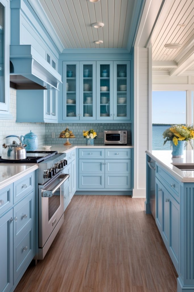 Beachfront Villa Kitchen Blue Kitchen Cabinets --ar 2:3