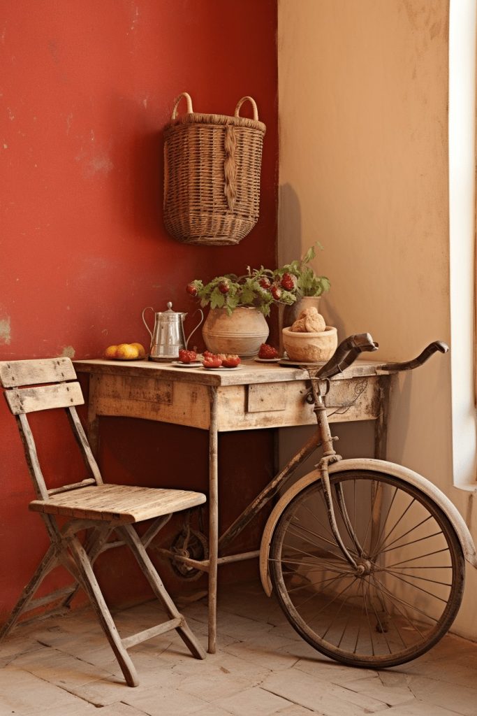 Bicycle as Furniture Rustic Italian Decor --ar 2:3