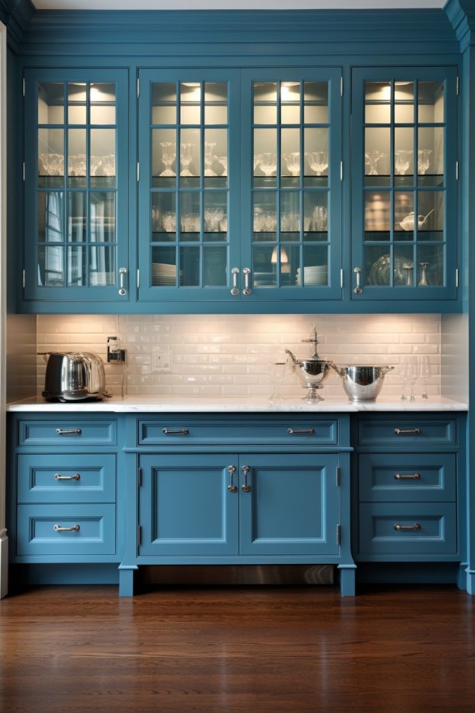 Blue Cabinets with Glass Blue Kitchen Cabinets --ar 2:3