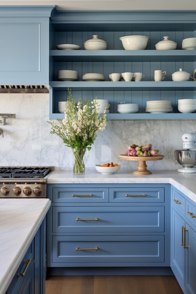 Blue Cabinets with Open Shelves Blue Kitchen Cabinets --ar 2:3