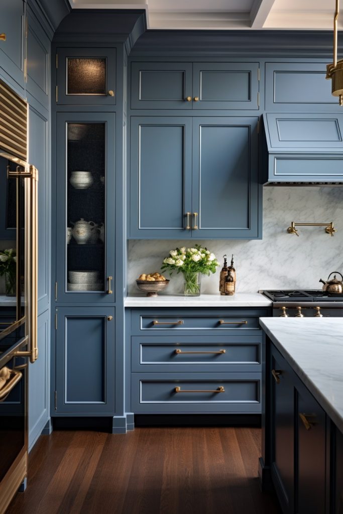 Blue Kitchen Cabinets with Brass Metals Blue Kitchen Cabinets --ar 2:3