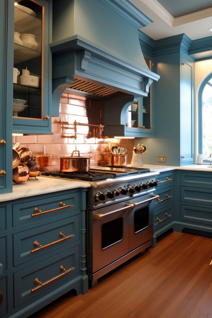 Blue and Copper Kitchen Blue Kitchen Cabinets --ar 2:3