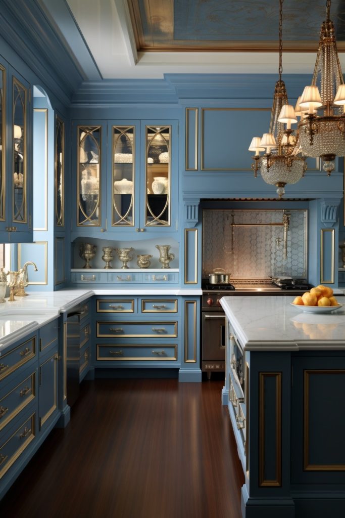 Blue and Gold Kitchen Blue Kitchen Cabinets --ar 2:3