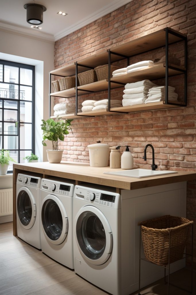 
Brick Wall and Symmetrical Storage Fabulous Laundry Room Decor --ar 2:3