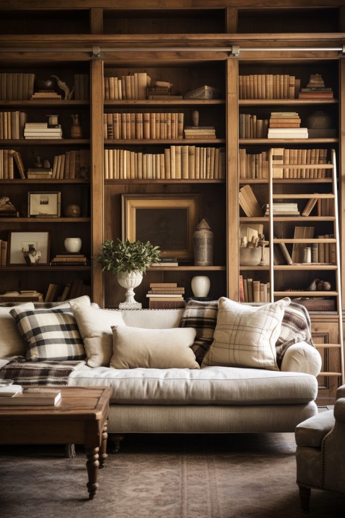 Charming Custom Bookshelves Charming Farmhouse Living Room --ar 2:3