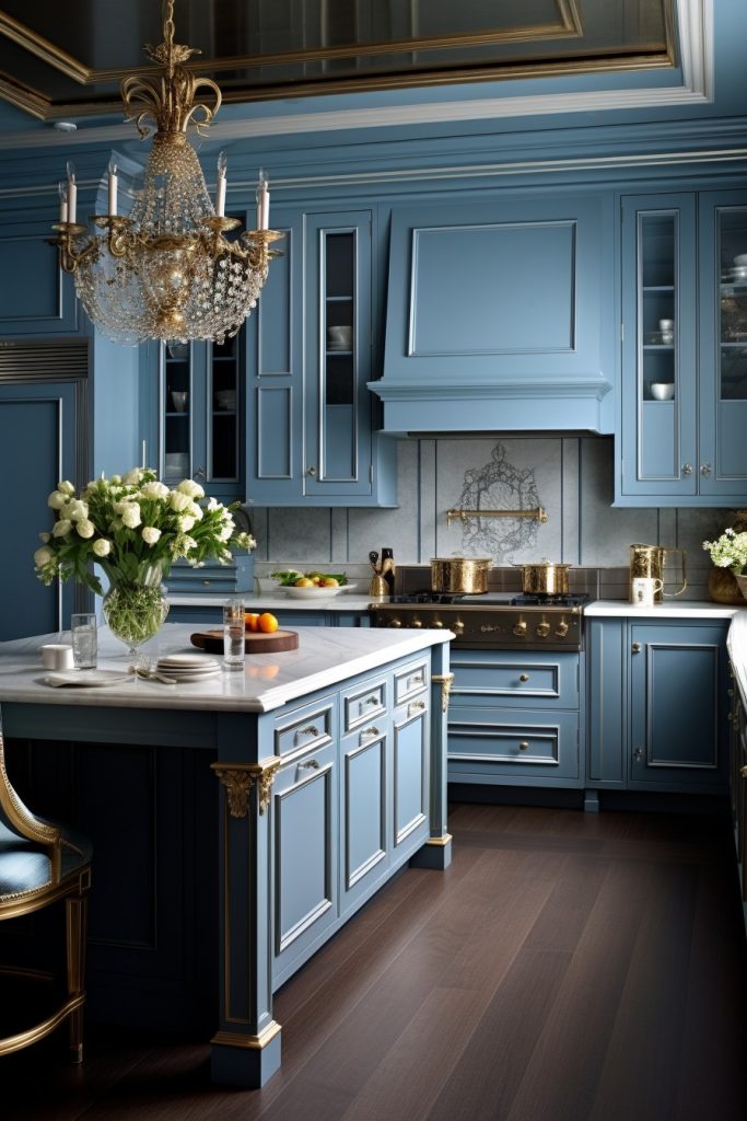 Classy Kitchen Design Blue Kitchen Cabinets --ar 2:3