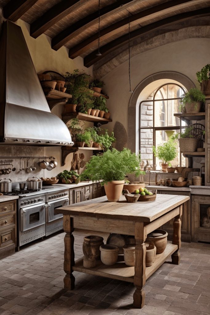 Clean Custom Kitchen Rustic Italian Decor --ar 2:3