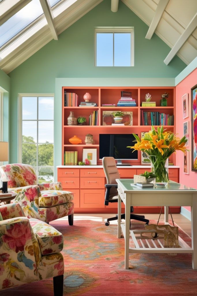 Colorful and Dynamic Charming Farmhouse Office --ar 2:3