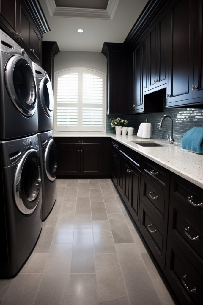 Dark Cabinets and Marble Flooring Fabulous Laundry Room Decor --ar 2:3