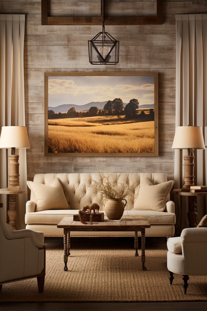 Fantastic Focal Wall Charming Farmhouse Living Room --ar 2:3