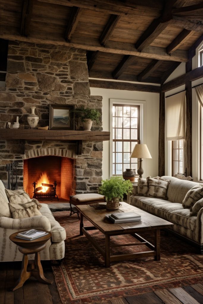 Fantastically Focal Charming Farmhouse Living Room --ar 2:3