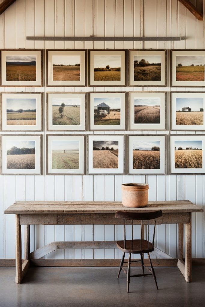 Framed Farm Photographs Charming Farmhouse Office --ar 2:3
