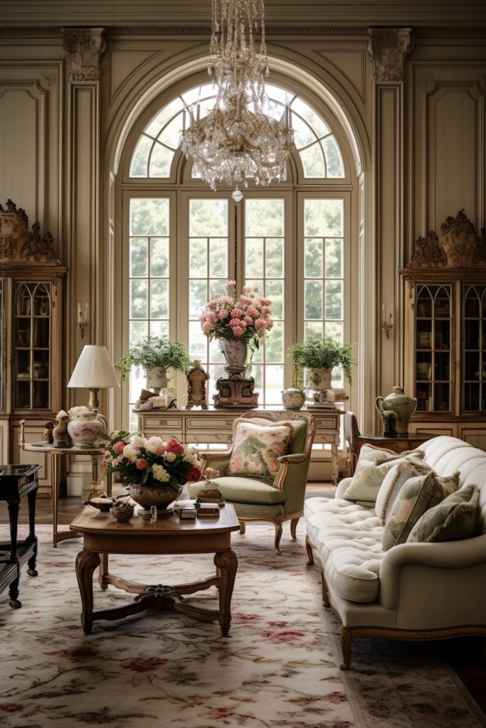 Grandiose Grandeur Charming Farmhouse Living Room --ar 2:3