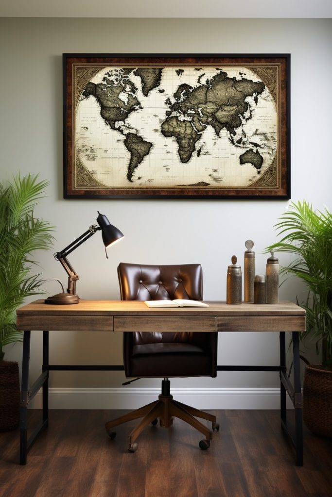 Large Wall Map Charming Farmhouse Office --ar 2:3