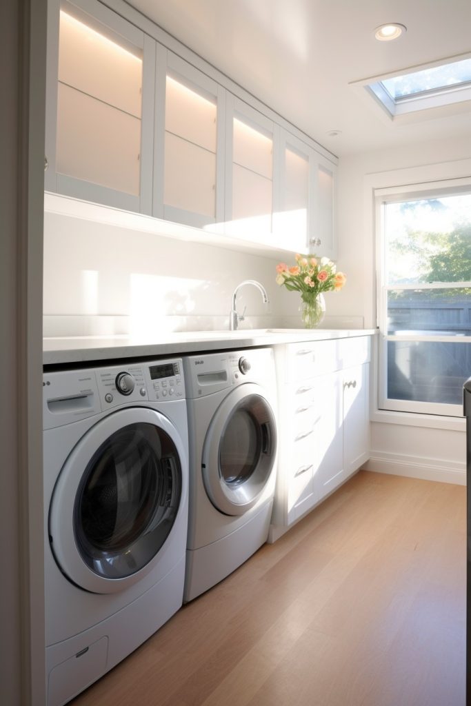 Laundry Space with Slide Door Cabinets Fabulous Laundry Room Decor --ar 2:3