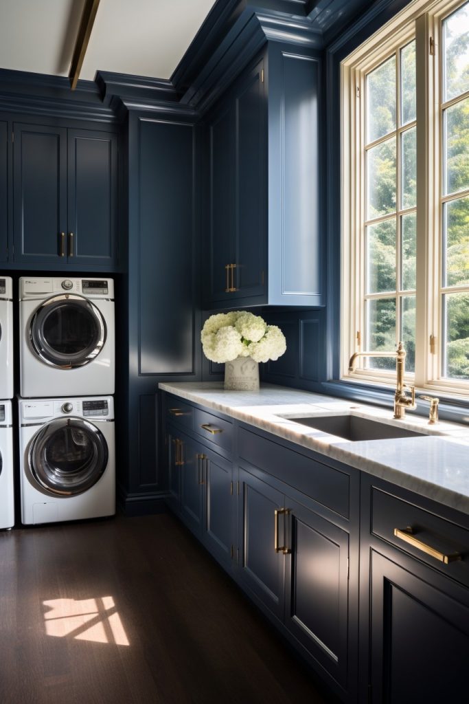 Navy Blue Cabinets Fabulous Laundry Room Decor --ar 2:3