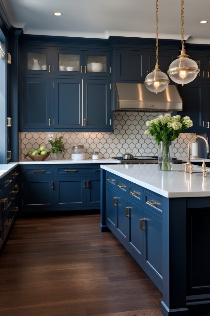 Navy Blue Kitchen Cabinets with Overlays Blue Kitchen Cabinets --ar 2:3