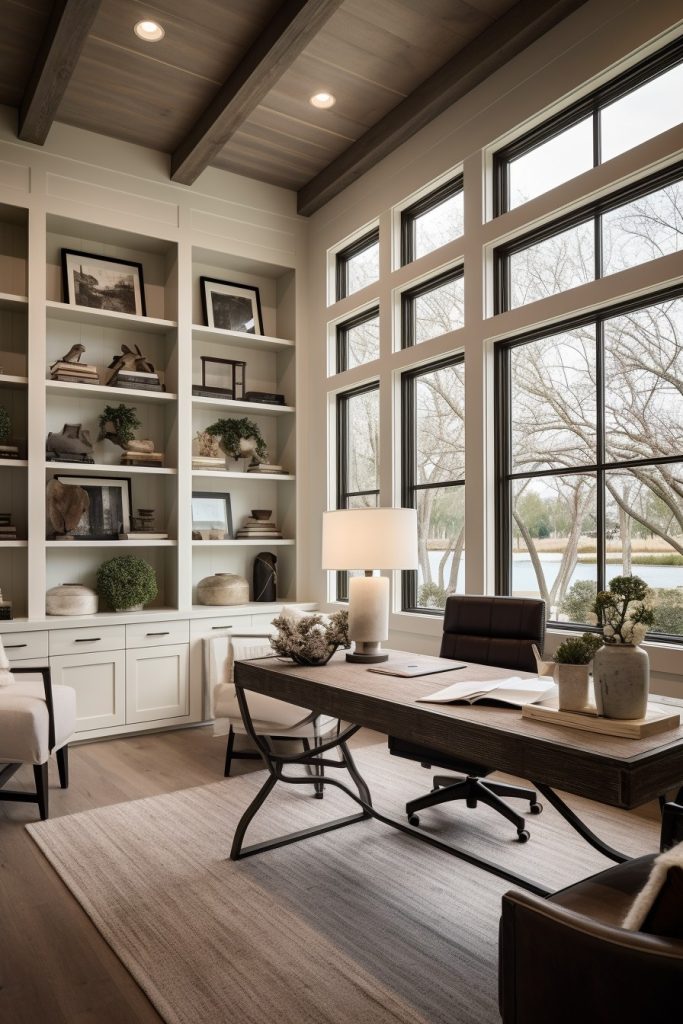 Neutral Color Palette Charming Farmhouse Office --ar 2:3