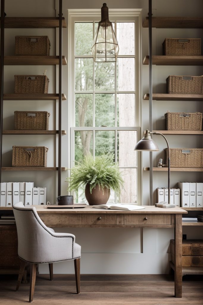 Open Shelving Charming Farmhouse Office --ar 2:3