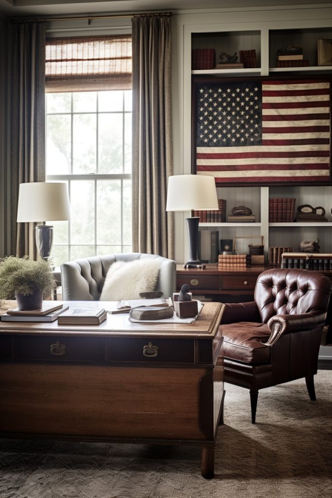 Patriotic and Classic Charming Farmhouse Office --ar 2:3