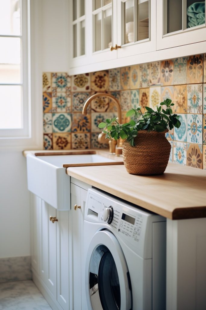 Patterned Tiles on the Wall Fabulous Laundry Room Decor --ar 2:3