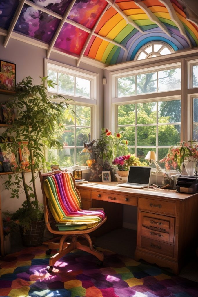 Rainbow Dreams Charming Farmhouse Office --ar 2:3