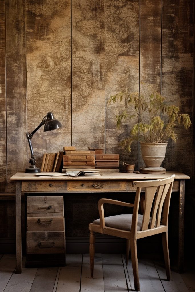 Rustic Wallpaper Charming Farmhouse Office --ar 2:3