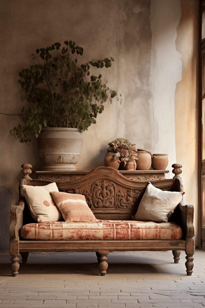 Settee Mix and Match Rustic Italian Decor --ar 2:3 