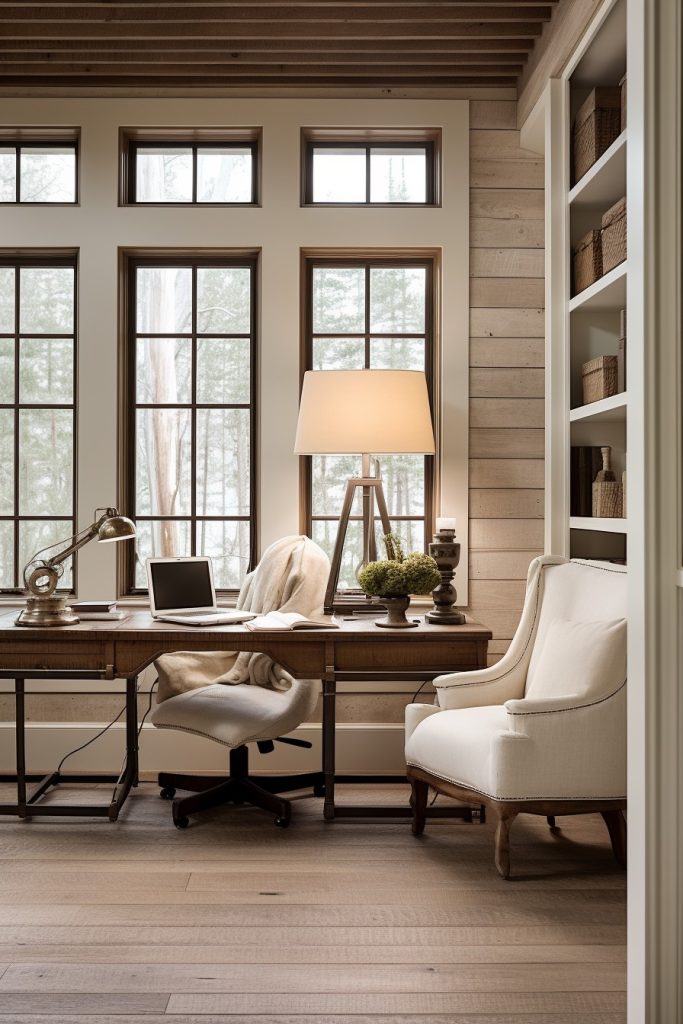 Shiplap Walls Charming Farmhouse Office --ar 2:3