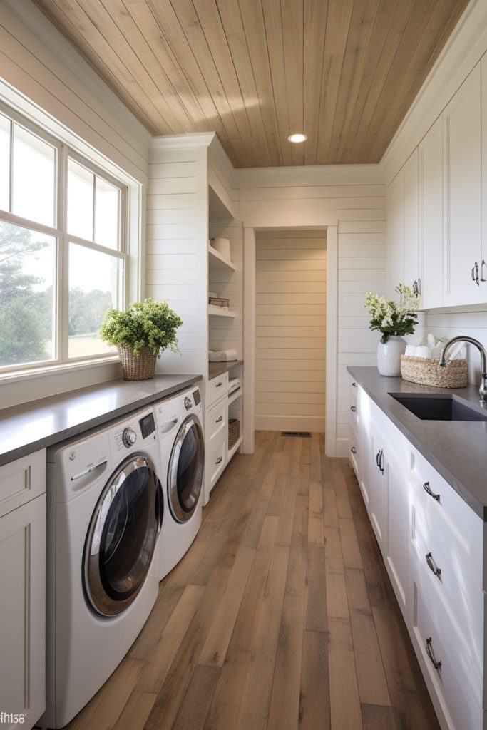 Shiplap and Floor Tile Fabulous Laundry Room Decor --ar 2:3