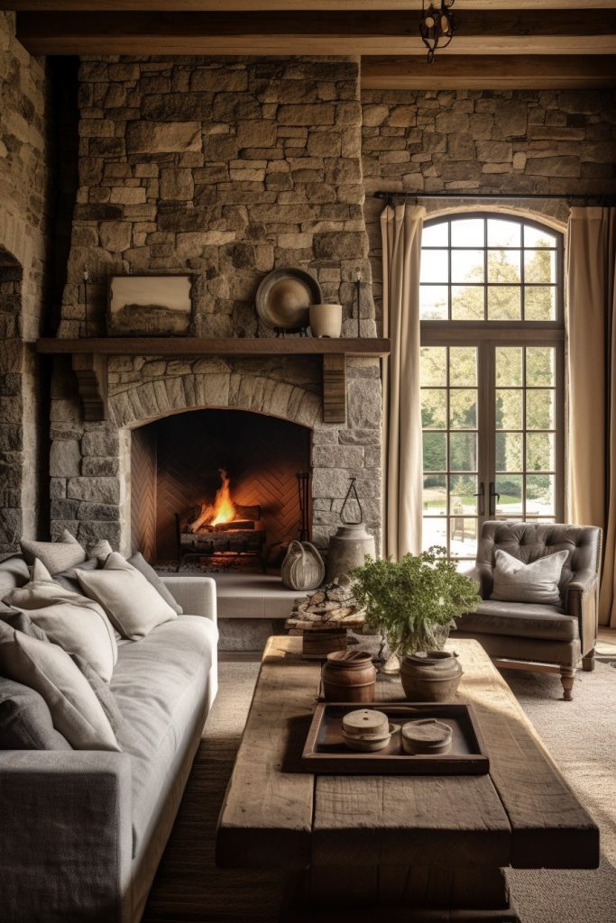 Styled in Stone Charming Farmhouse Living Room --ar 2:3