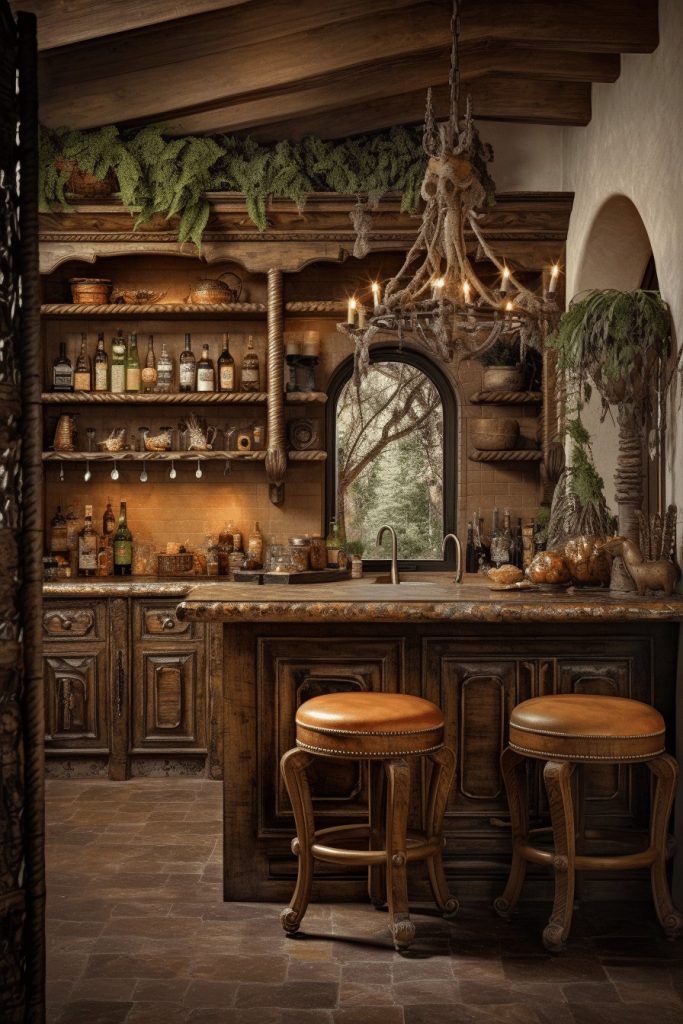 Wet Bar Makeover Rustic Italian Decor --ar 2:3