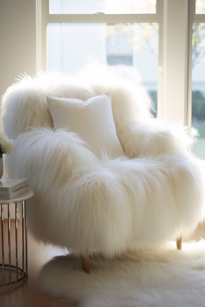White Fur Chair Fab California Chic Decor --ar 2:3