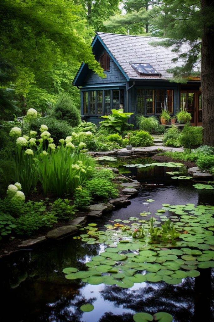 backyard with a pond