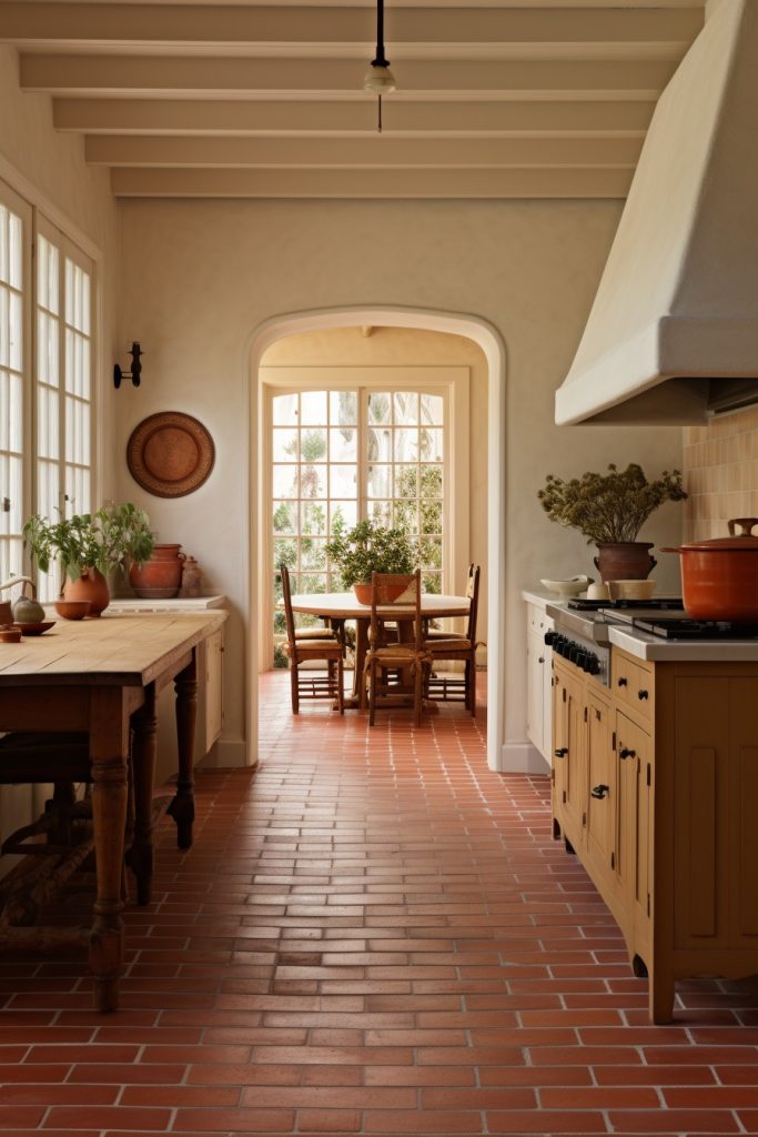 California kitchen with French terracotta floor