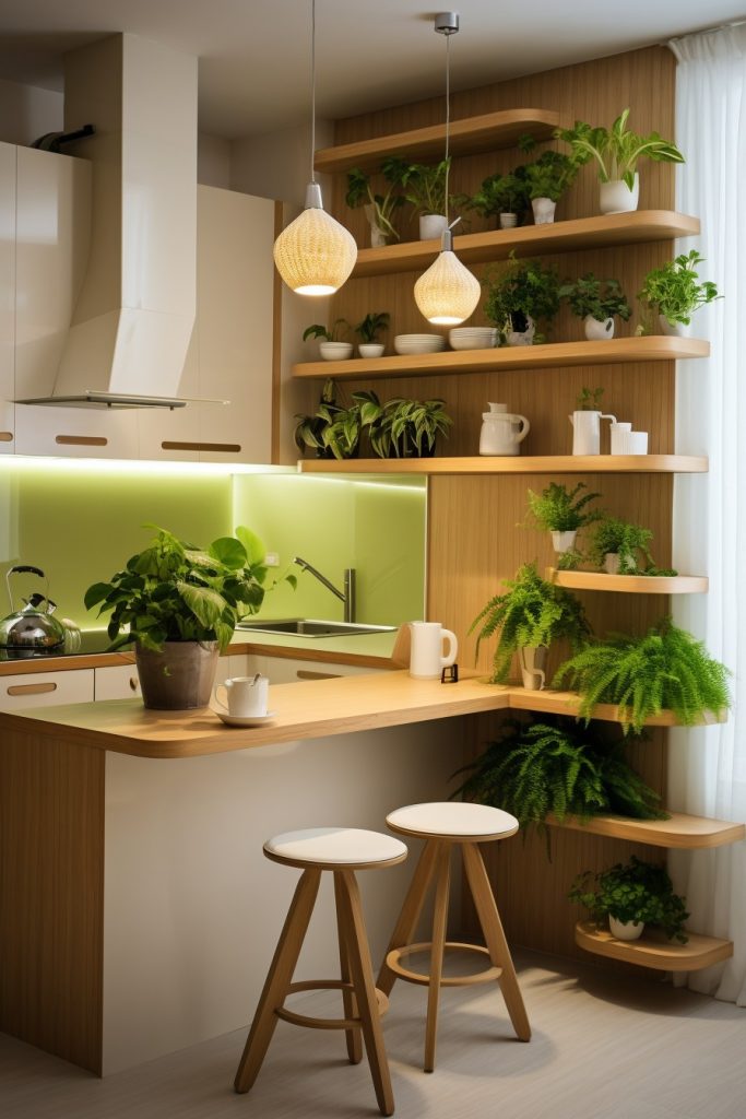 minimalist shelves and greenery