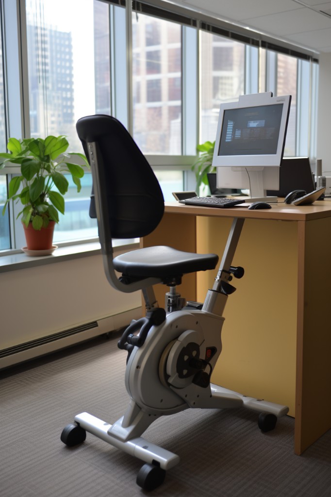 workers workout the under desk bike