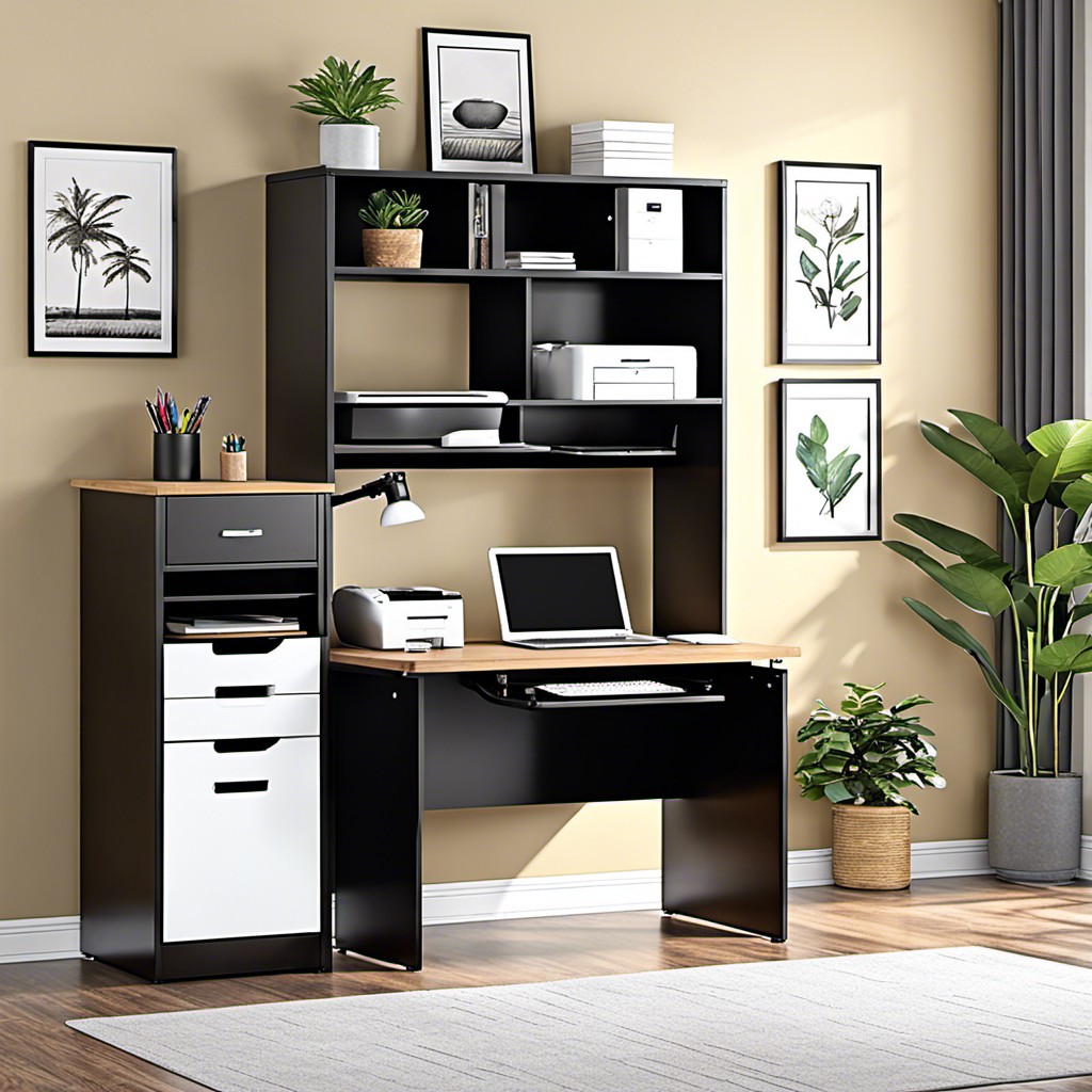 all in one desk with bookshelf filing cabinet and printer stand
