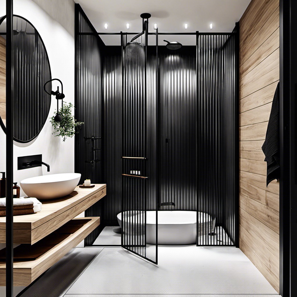 black framed fluted glass shower partition