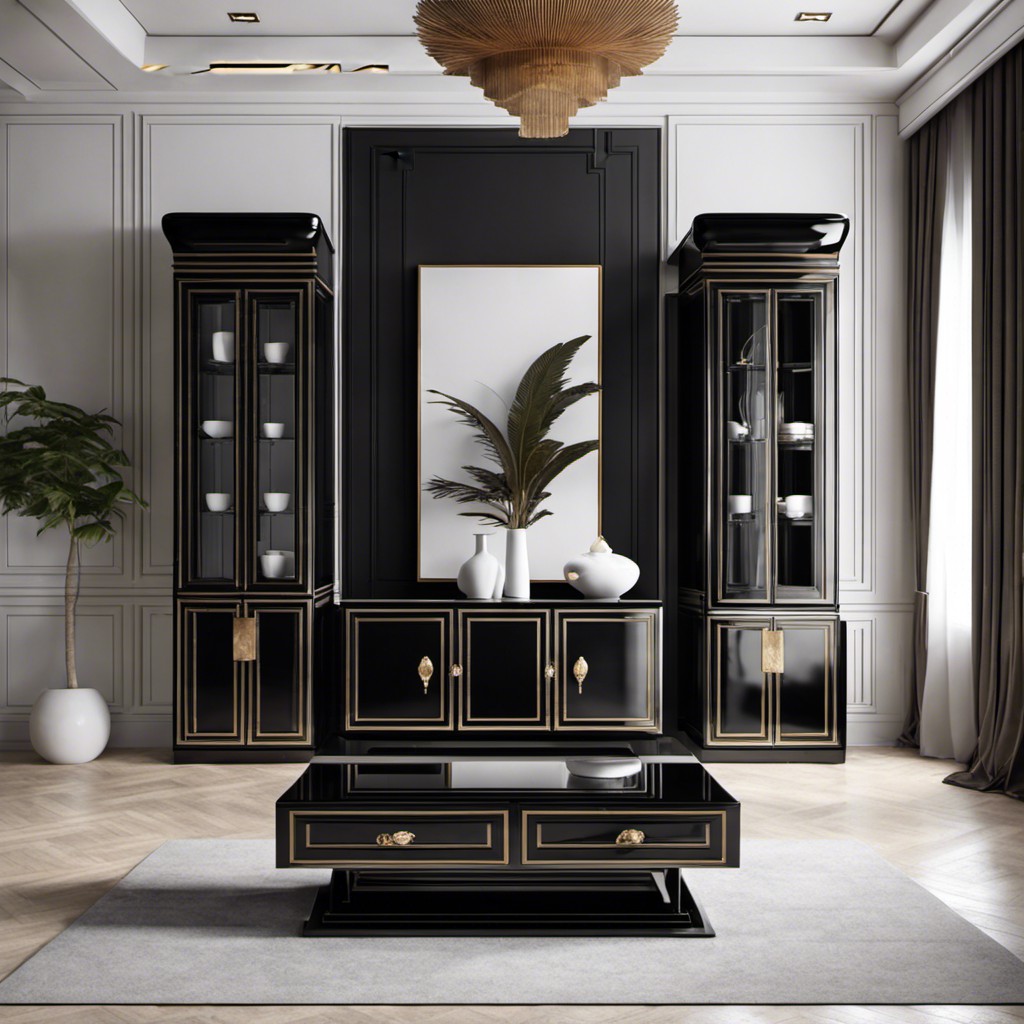 black lacquer fluted cabinet