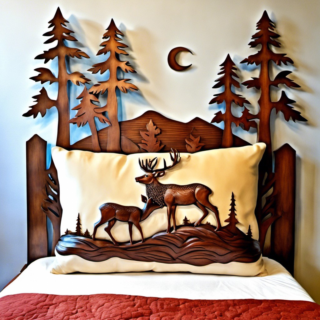 carved forest scene headboard