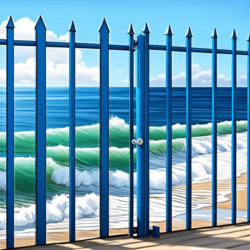 coastal style blue sheet metal fence