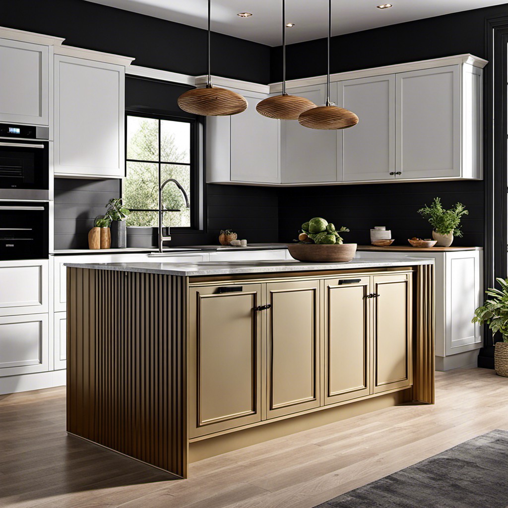 contrasting fluted island cabinet in kitchens