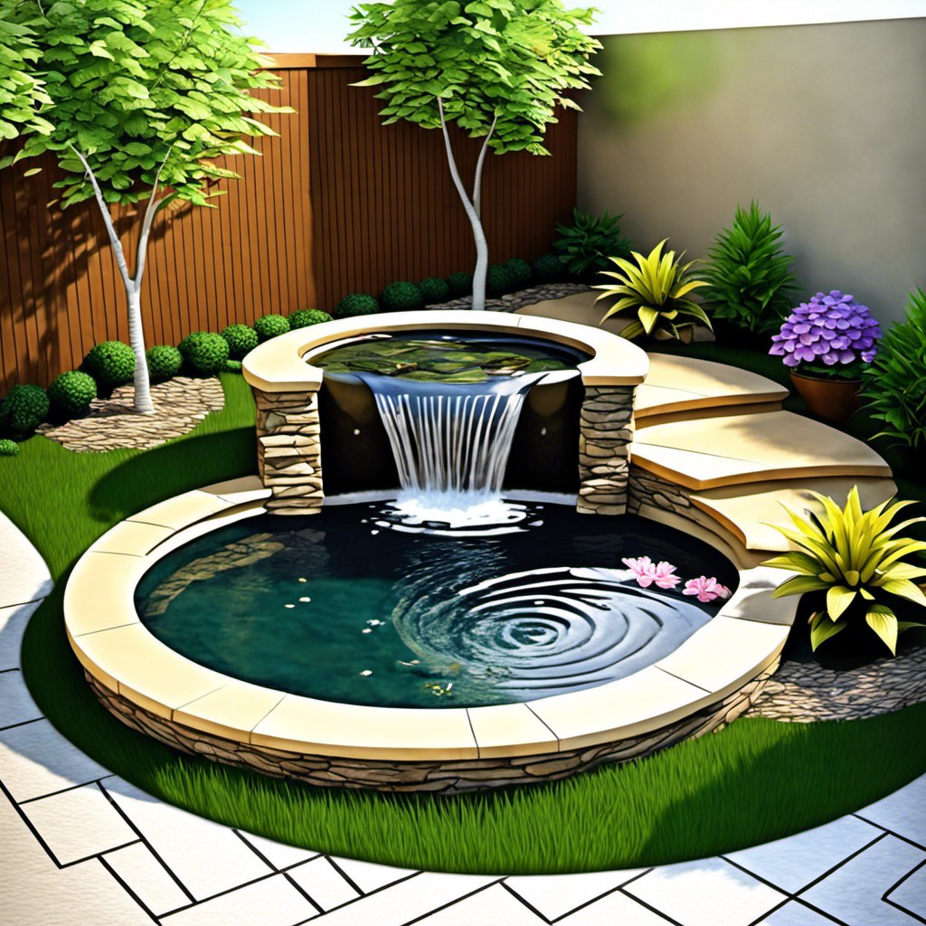 corner spiral waterfall with a whirlpool pond