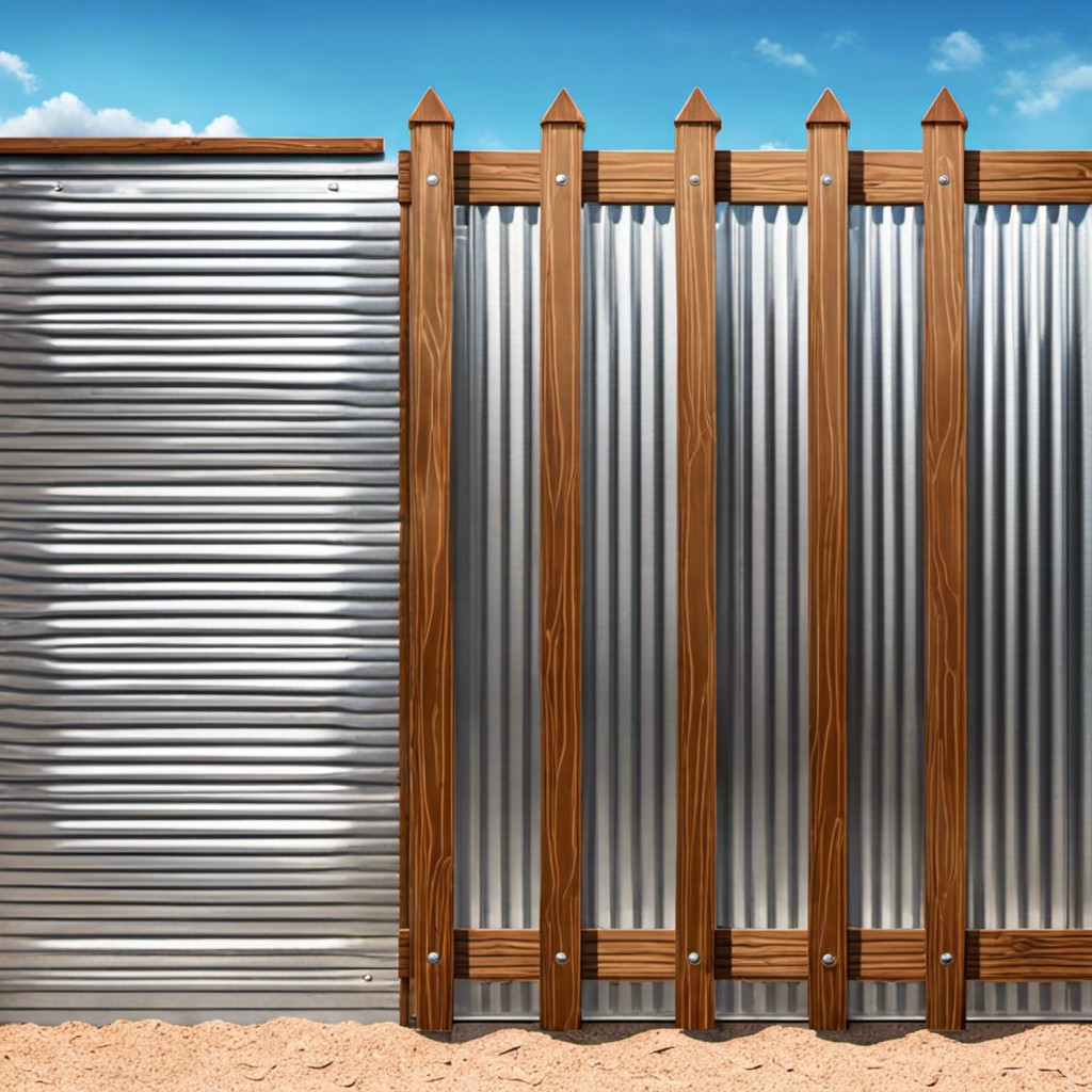 corrugated metal fence with wooden posts